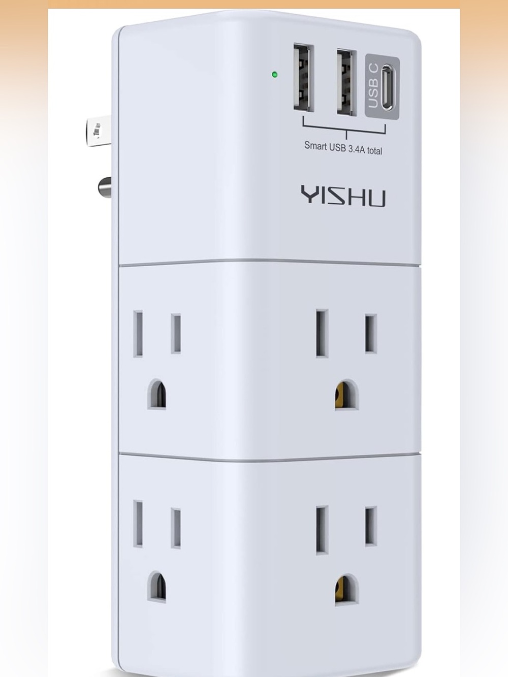 USB Multi Plug Outlet Extender - YISHU Surge Protector with Rotating Plug